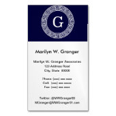 ネイビーブルーウィットギリシャ鍵ランフレームイニシャルモノグラム マグネット名刺 (正面縦)