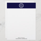 ネイビーブルーウィットギリシャ鍵ランフレームイニシャルモノグラム レターヘッド (正面/裏面)