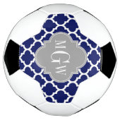 ネイビーブルーウィットモロッコ#5グレー3イニシャルモノグラム サッカーボール (回転)