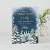 ネイビーブルーウィンタークリスマスパーティーシルバースノーフレーク 招待状 (スタンド正面)