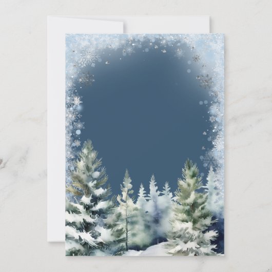 ネイビーブルーウィンタークリスマスパーティーシルバースノーフレーク 招待状 (裏面)