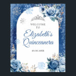 ネイビーブルーウィンタースノーフレークMis Quinceへようこそ ポスター<br><div class="desc">ネイビーブルーウィンタースノーフレークMis Quinceウェルカムサイン</div>