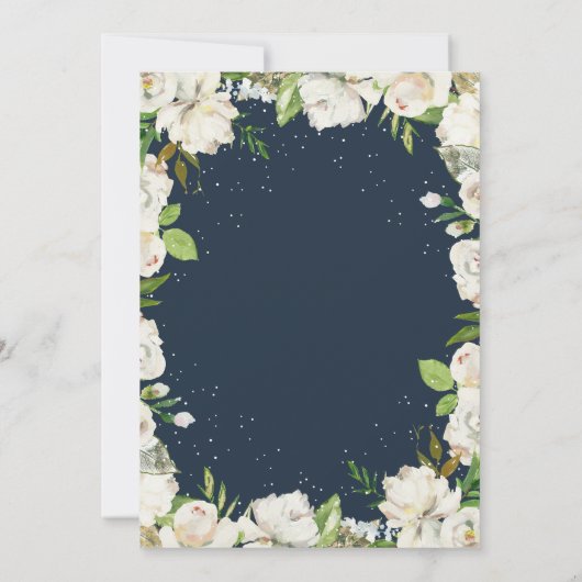 ネイビーブルーウィンターフローラガールバプテスマ招待状 招待状 (裏面)