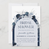 ネイビーブルーウィンターフローラボホブライダルシャワー 招待状 (正面)