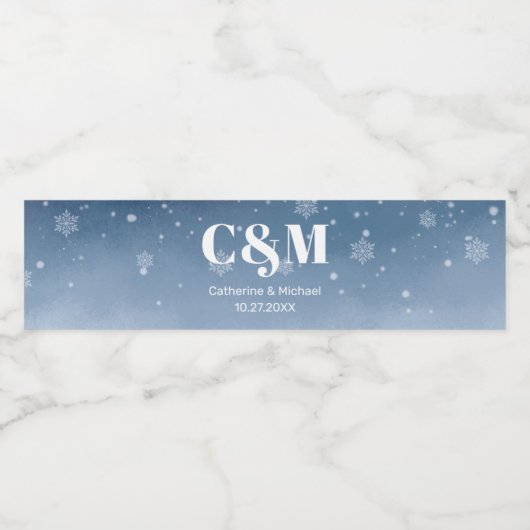 ネイビーブルーウィンターワンダーランドスノーフレークスクリスマス ペットボトルラベル (シングルラベル)