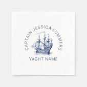 ネイビーブルーウィンドセーリングヴィンテージ航海のボート スタンダードカクテルナプキン (正面)