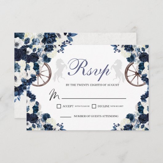 ネイビーブルーウェスタンキンセアニェラRSVPカード 出欠カード (正面/裏面)