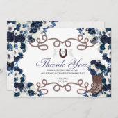 ネイビーブルーウェスタンホースキンセアニェラサンキューカード サンキューカード (正面/裏面)