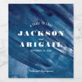 ネイビーブルーウェットカラー結婚スプラッシュ ワインラベル (シングルラベル)