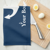 ネイビーブルーウェルカムクオンボードボートネーム航海のいかり キッチンタオル (四つ折り)