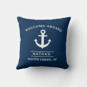 ネイビーブルーウェルカム船カスタム乗りモノグラム名 クッション (裏面)