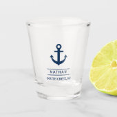 ネイビーブルーウェルカム船カスタム乗りモノグラム名 ショットグラス (正面)