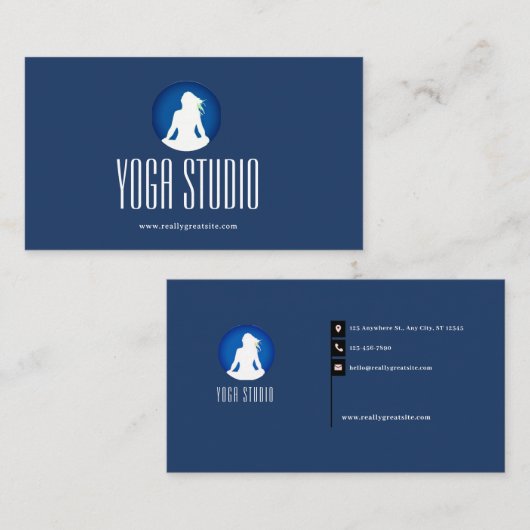 ネイビーブルーウェルネスヨガスタジオビジネスカード 名刺 (正面/裏面)