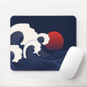 ネイビーブルーウェーブと赤月 マウスパッド (マウス)