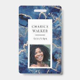 ネイビーブルーウェーブ沿岸金ゴールドサロン写真名 バッジ