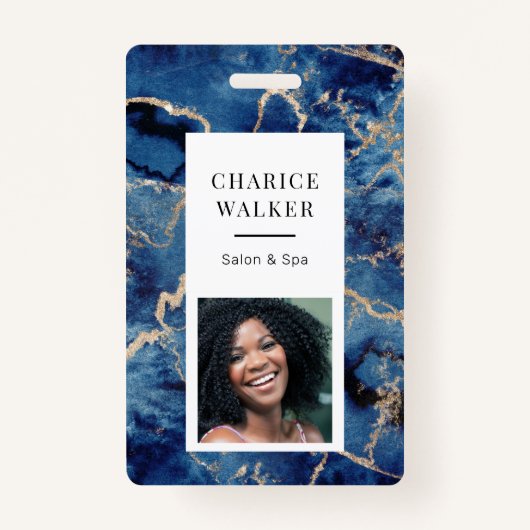 ネイビーブルーウェーブ沿岸金ゴールドサロン写真名 バッジ (正面)