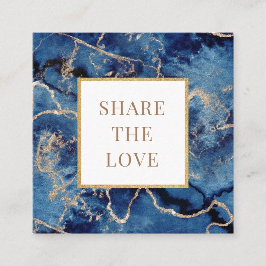 ネイビーブルーウェーブ金ゴールドサロンスパロイヤリティカード スクエア名刺 (正面)