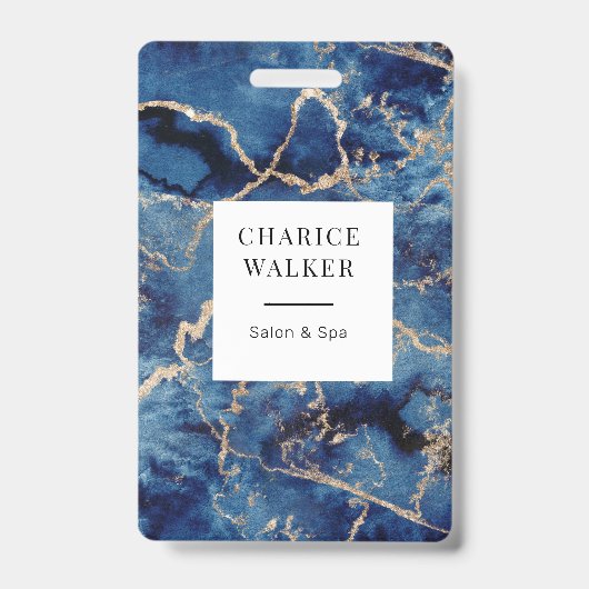 ネイビーブルーウェーブ金ゴールド海サロンモノグラム名 バッジ (正面)