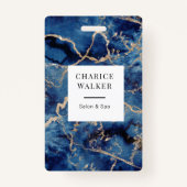 ネイビーブルーウェーブ金ゴールド海サロンモノグラム名 バッジ (正面)