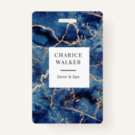 ネイビーブルーウェーブ金ゴールド海サロンモノグラム名 バッジ