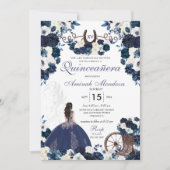 ネイビーブルーウエスタンチャラフローラブーツキンセアニラ 招待状 (正面)