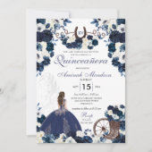 ネイビーブルーウエスタンチャラフローラブーツキンセアニラ 招待状 (正面)