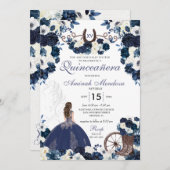 ネイビーブルーウエスタンチャラフローラブーツキンセアニラ 招待状 (正面/裏面)