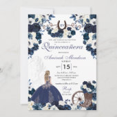 ネイビーブルーウエスタンチャラフローラブーツキンセアニラ 招待状 (正面)