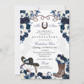 ネイビーブルーウエスタンチャラブーツキンセアニェラ 招待状 (正面)