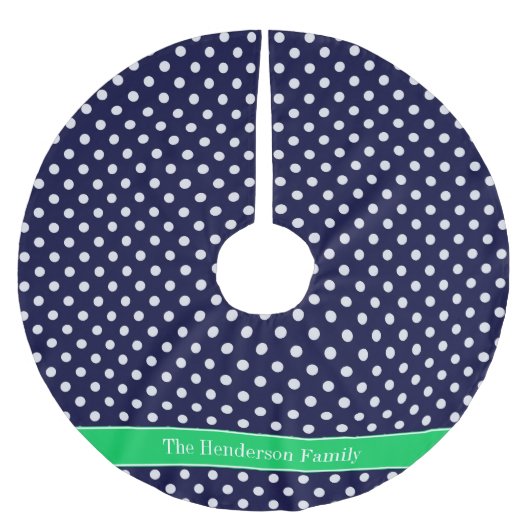 ネイビーブルーウエット水玉模様エメラルドグリーンネームモノグラム ブラッシュドポリエステルツリースカート (正面)