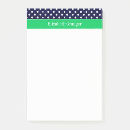 ネイビーブルーウエット水玉模様エメラルドグリーンネームモノグラム ポストイット