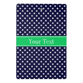 ネイビーブルーウエット水玉模様エメラルドグリーンネームモノグラム ミニクリップボード (裏面)