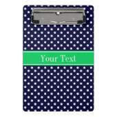ネイビーブルーウエット水玉模様エメラルドグリーンネームモノグラム ミニクリップボード (正面)
