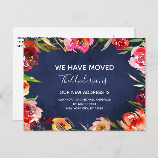 ネイビーブルーウォーターのカラーフローラの移行のお知らせ 案内ポストカード (正面/裏面)