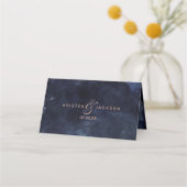 ネイビーブルーウォーターの色とバラ金ゴールドテーブル番号 プレイスカード (裏面)