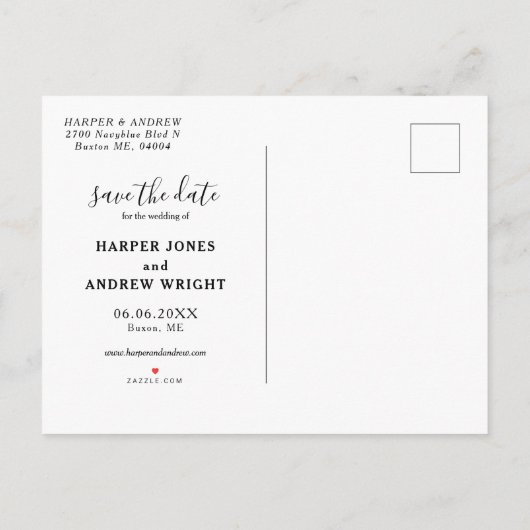 ネイビーブルーウォーターの色の写真の保存日付 案内ポストカード (裏面)