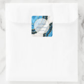 ネイビーブルーウォーターカラーアゲイト結婚パール スクエアシール (バッグ)