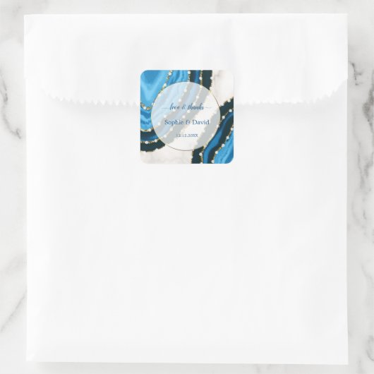 ネイビーブルーウォーターカラーアゲイト結婚パール スクエアシール (バッグ)