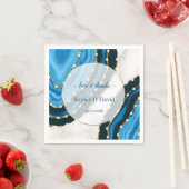 ネイビーブルーウォーターカラーアゲイト結婚パール スタンダードカクテルナプキン (インサイチュ)