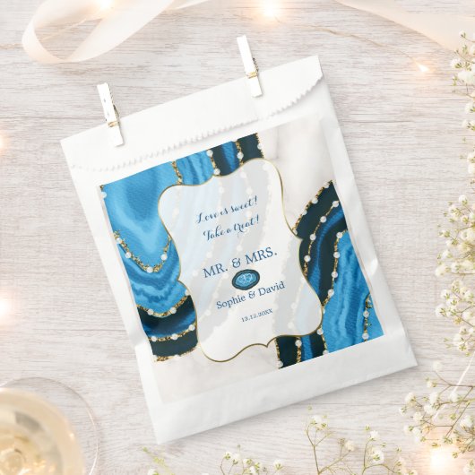 ネイビーブルーウォーターカラーアゲイト結婚パール フェイバーバッグ (クリップ留めされた状態)