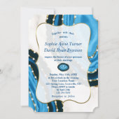 ネイビーブルーウォーターカラーアゲイト結婚パール 招待状 (正面)