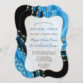 ネイビーブルーウォーターカラーアゲートパールリハーサルディナー 招待状 (正面/裏面)