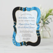 ネイビーブルーウォーターカラーアゲートパールリハーサルディナー 招待状 (スタンド正面)