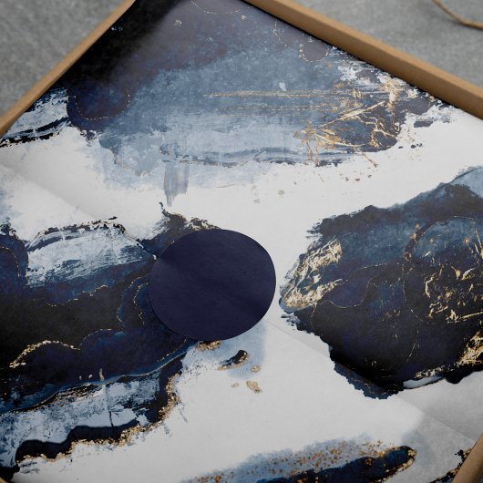 ネイビーブルーウォーターカラーアルコールインク&金ゴールドスパークル 薄葉紙