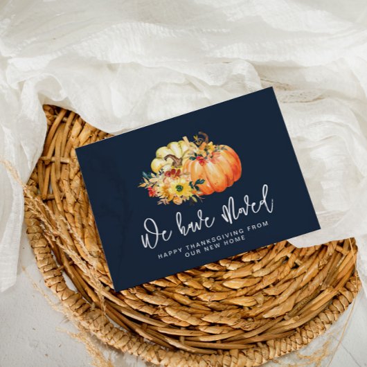 ネイビーブルーウォーターカラーカボチャの移動告知 ポストカード
