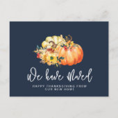 ネイビーブルーウォーターカラーカボチャの移動告知 ポストカード (正面)