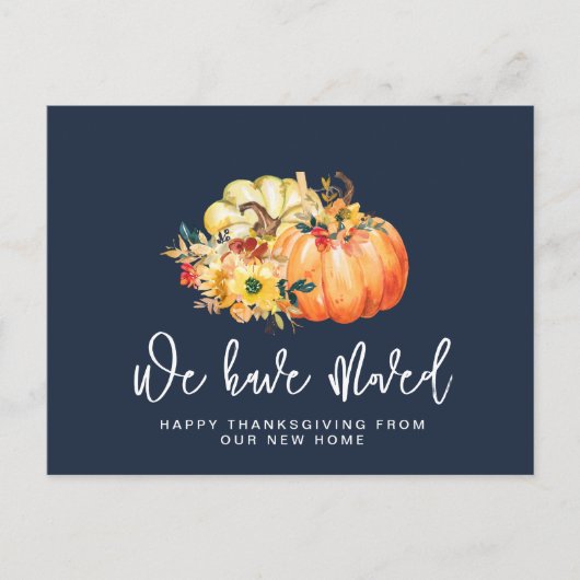 ネイビーブルーウォーターカラーカボチャの移動告知 ポストカード (正面)