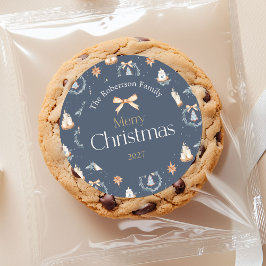 ネイビーブルーウォーターカラークリスマスステッカー ラウンドシール