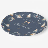 ネイビーブルーウォーターカラークリスマス ペーパープレート (アングル)