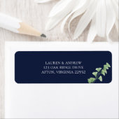 ネイビーブルーウォーターカラーグリーナリー差出人住所ラベル ラベル (インサイチュ)